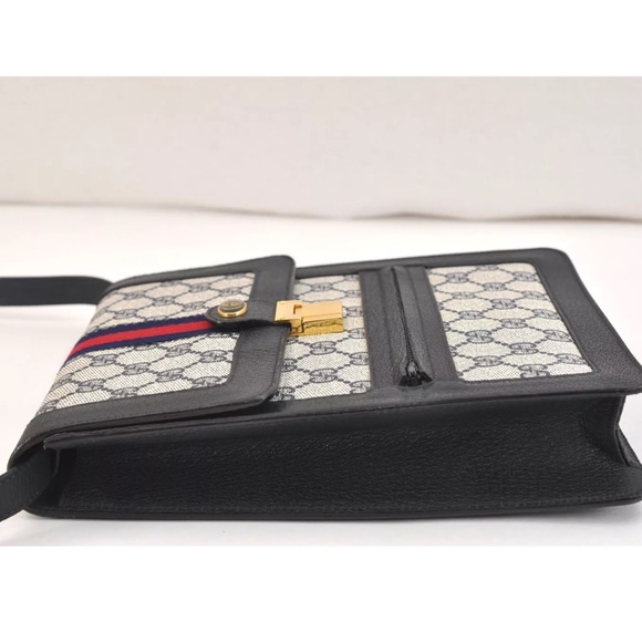 Authentic “Rare” GUCCI Sherry Line Shoulder Cross Bag GG PVC Leather Navy - Picture 5 of 16